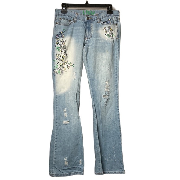 LILU 🌸 women’s jeans, size 3, distressed flower/bead boho look - Picture 2 of 13